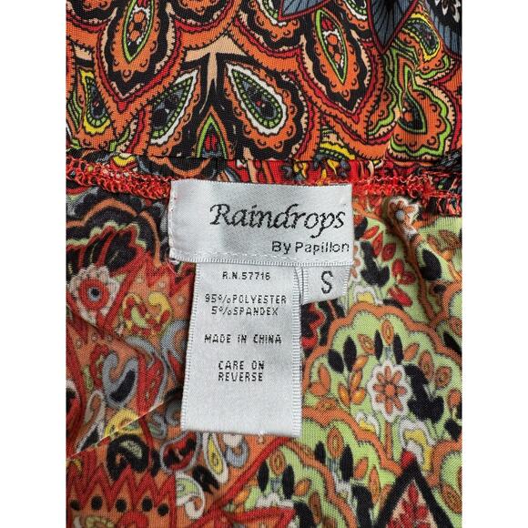 Raindrops by Papillon Black Orange Peacock Maxi Dress Women's Small - Picture 12 of 12
